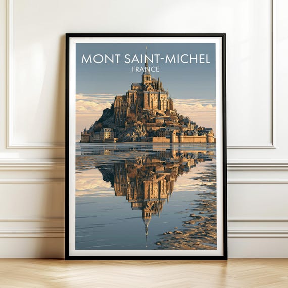 Mont Saintmichel France Poster Vintage Europe Travel Wall Art Cityscape Print European Vacation Decor Gift