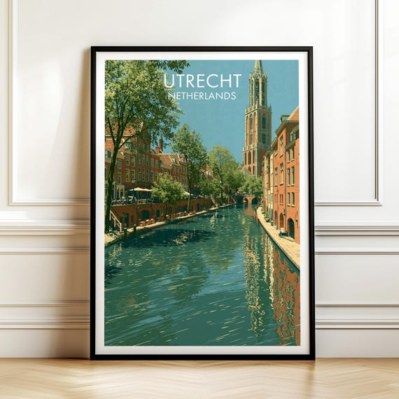 Utrecht Netherlands Travel Poster Vintage Europe Cityscape Wall Art Print For Home Decor