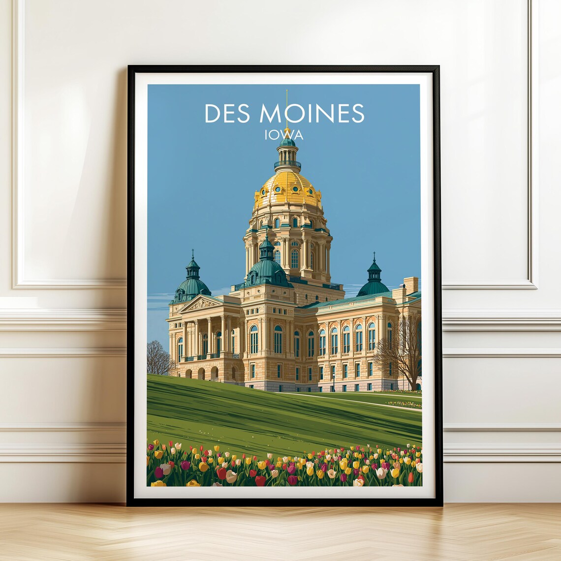 Iowa State Capitol Des Moines Vintage Travel Poster