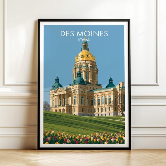 Iowa State Capitol Des Moines Vintage Travel Poster
