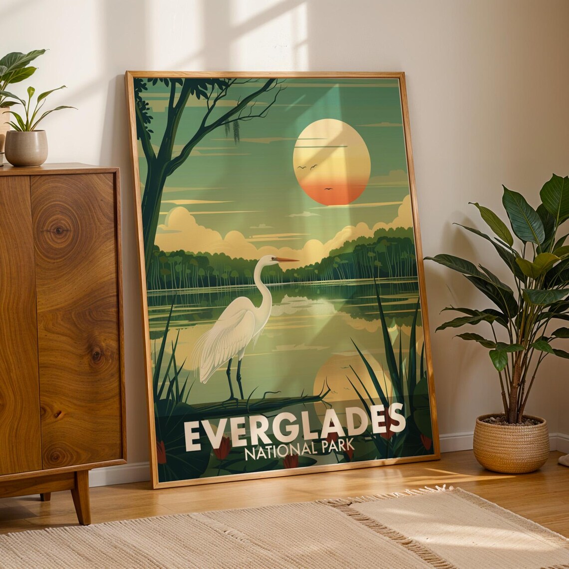 Everglades National Park Egret Wetland Golden Sunset Travel Poster