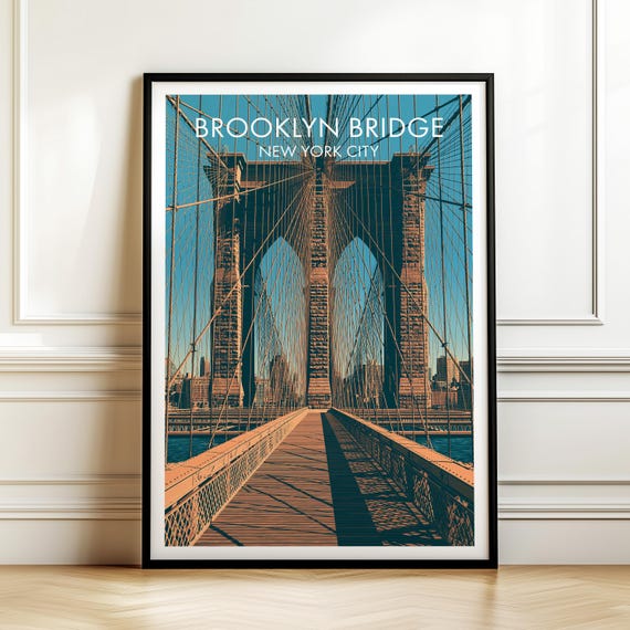 Brooklyn Bridge New York City Poster Vintage Travel Wall Art Decor Usa Cityscape Print