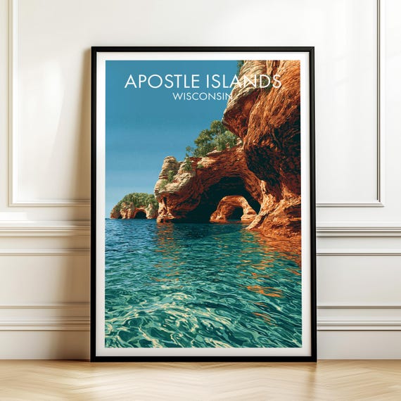 Apostle Islands Wisconsin Travel Poster Usa Landscape Wall Art Print