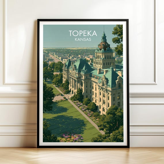 Topeka Kansas Poster Vintage Usa Cityscape Travel Wall Art American Landmark Print Americana Decor
