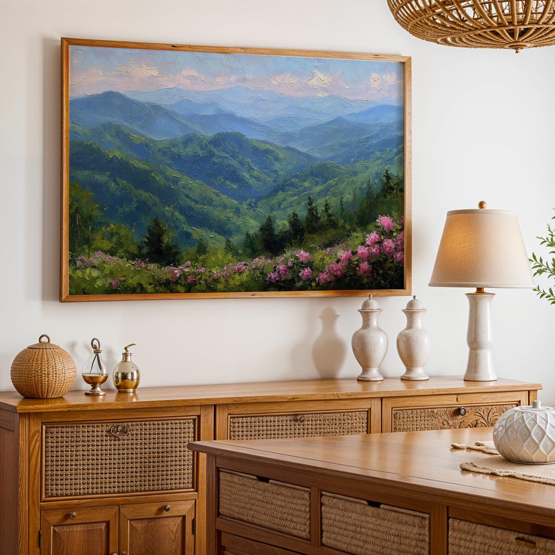Great Smoky Mountains Layered Blue Ridges Wildflower View Poster