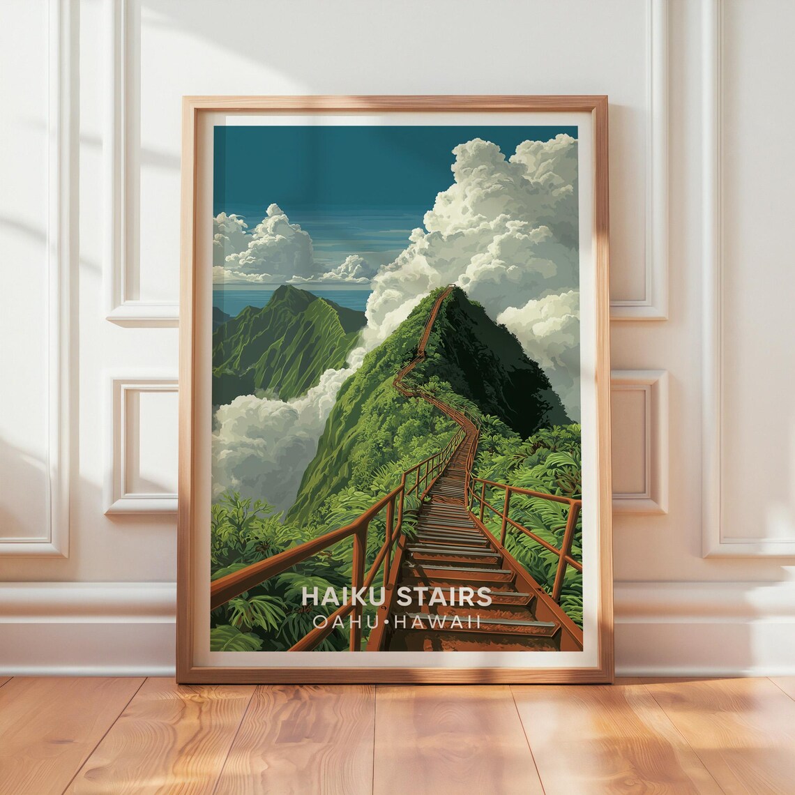 Haiku Stairs Oahu Hawaii Stairway to Heaven Ridge Vintage Travel Poster