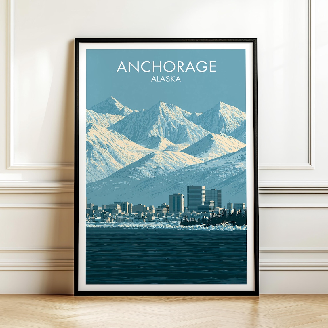 Anchorage Alaska Vintage Cityscape Travel Poster