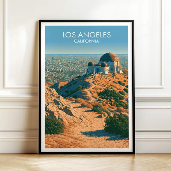 Griffith Observatory Los Angeles California Poster Vintage Travel Wall Art Decor Usa Cityscape Print