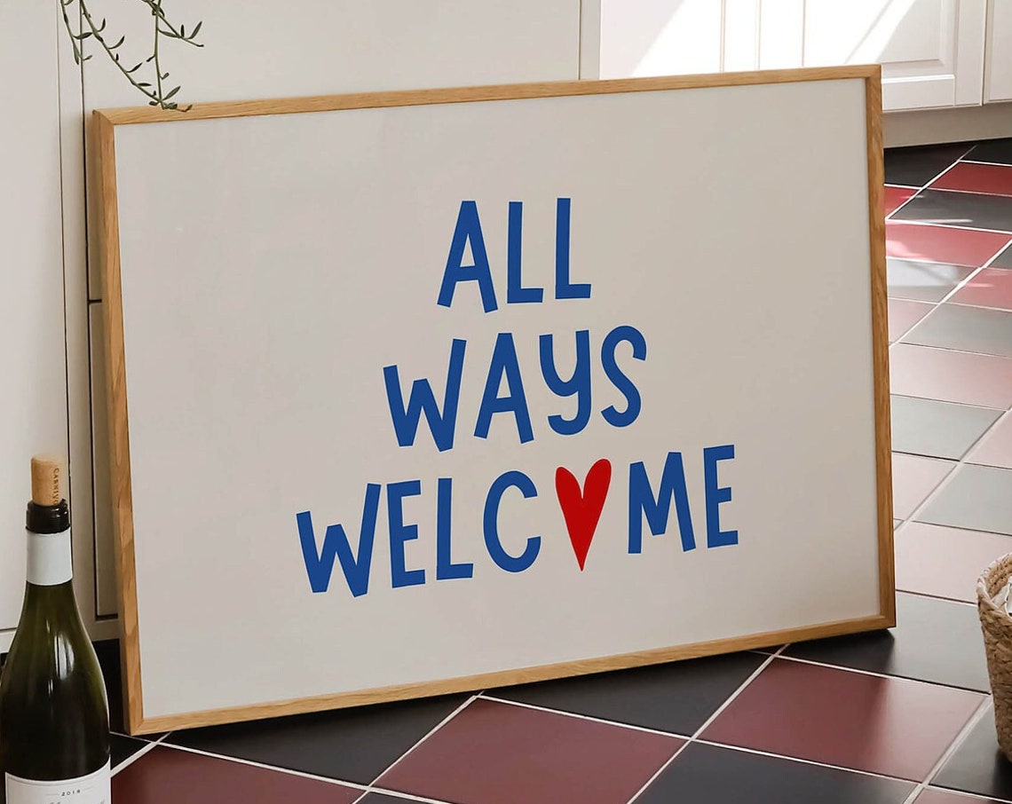 All Ways Welcome Cute Red Heart Kitchen Decor Quote Wall Art