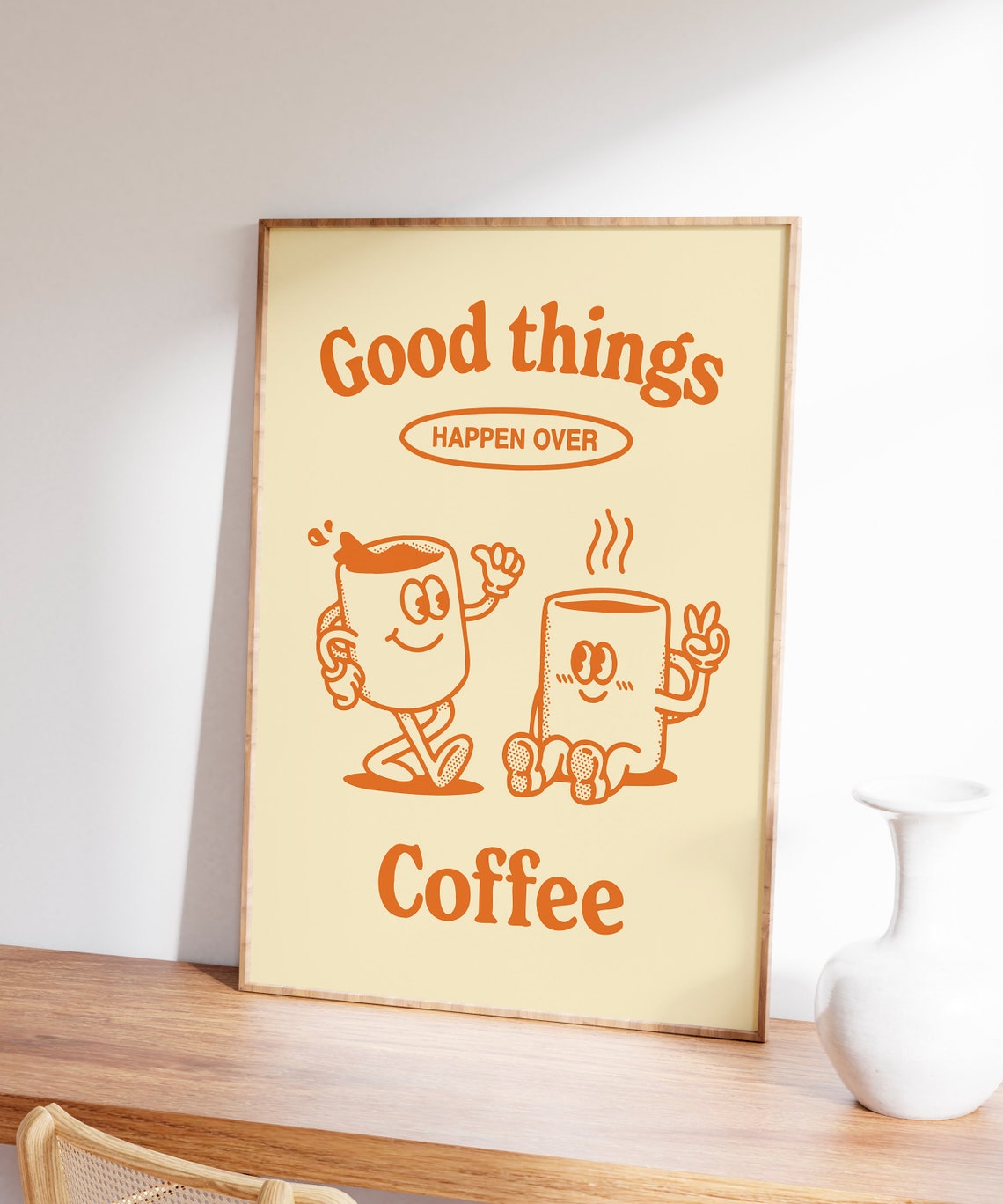 Good Things Happen Over Coffee Orange Cream Cartoon Mug Poster - Image 3