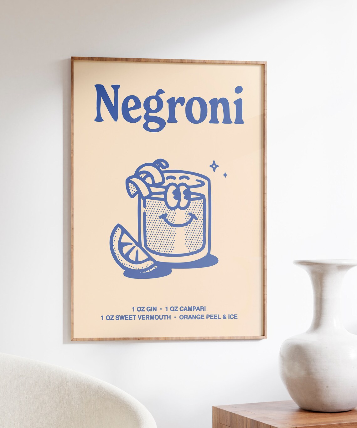 Negroni Cocktail Recipe Retro Blue Rocks Glass Bar Cart Poster - Image 4