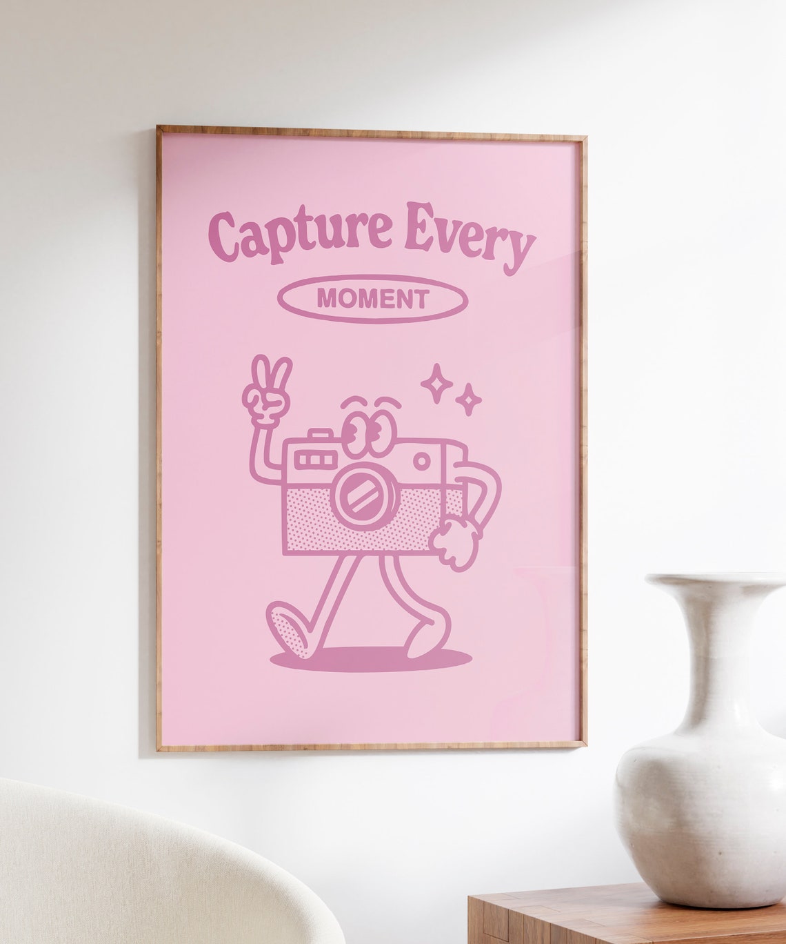 Capture Every Moment Pink Camera Mascot Retro Photography Wall Art - Image 4