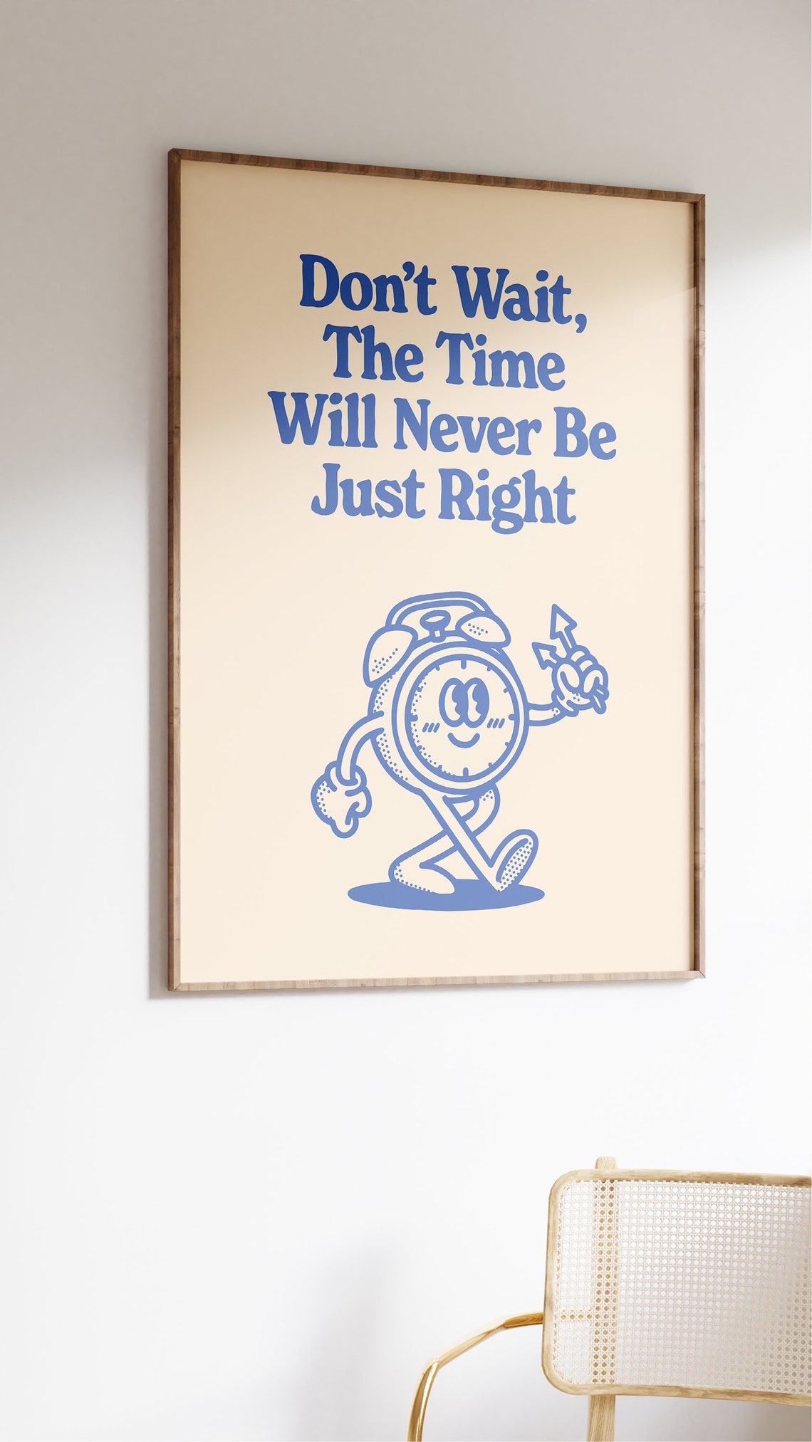 Don't Wait the Time Is Right Blue Vintage Alarm Clock Poster - Image 2