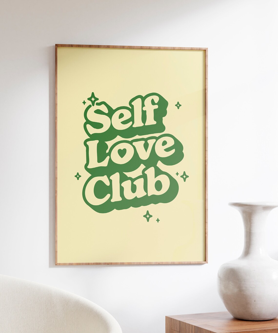 Self Love Club Green Retro Bubble Lettering Yellow Quote Poster - Image 4