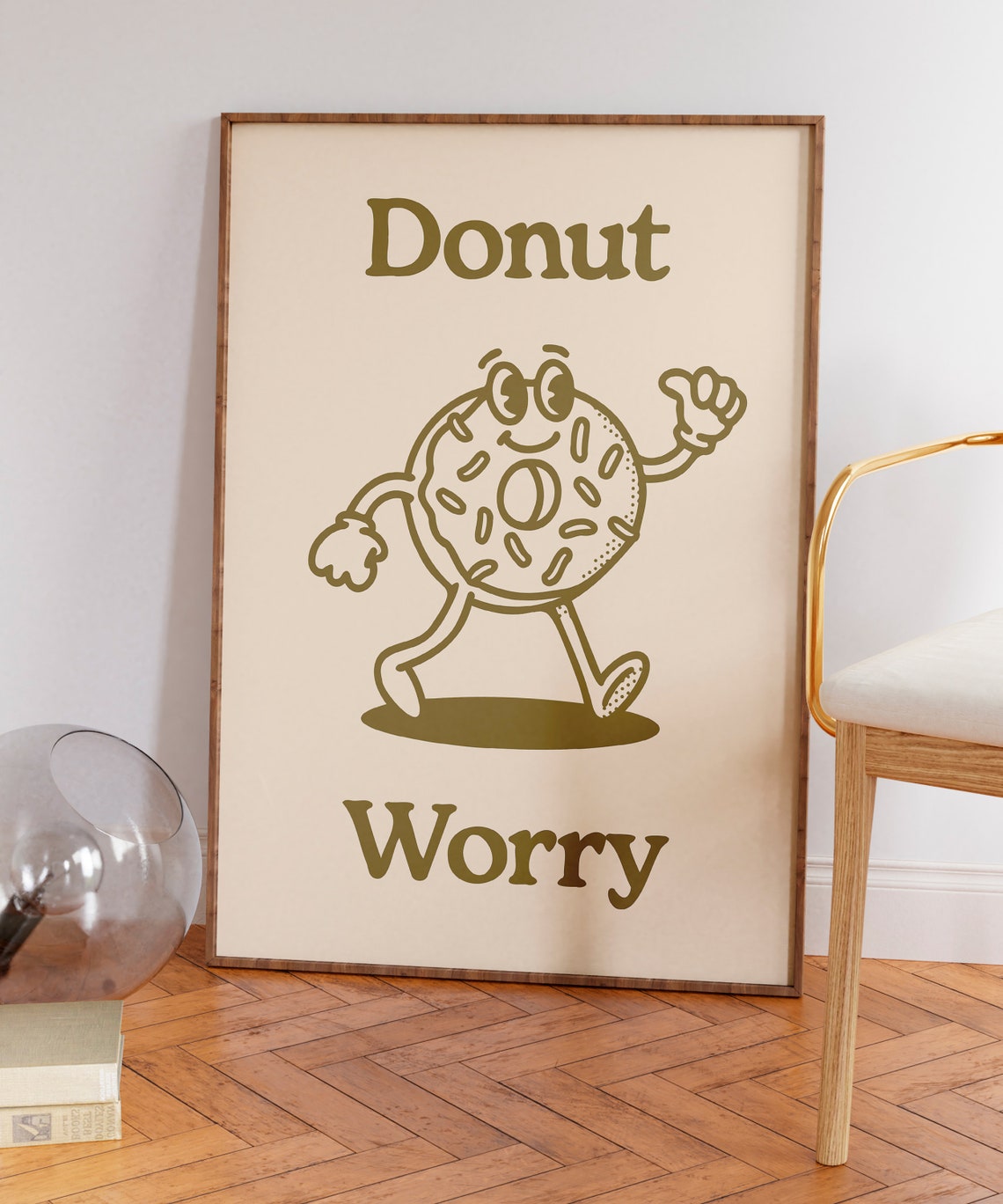 Donut Worry Beige Retro Cartoon Walking Donut Funny Quote Poster - Image 7