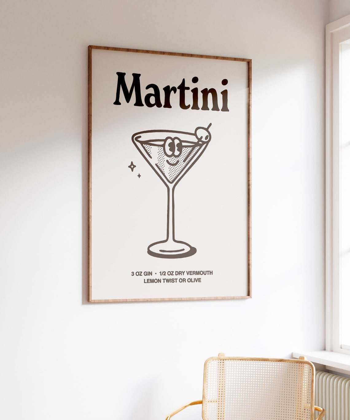 Retro Martini Cocktail Recipe Glass Illustration Black White Print - Image 4