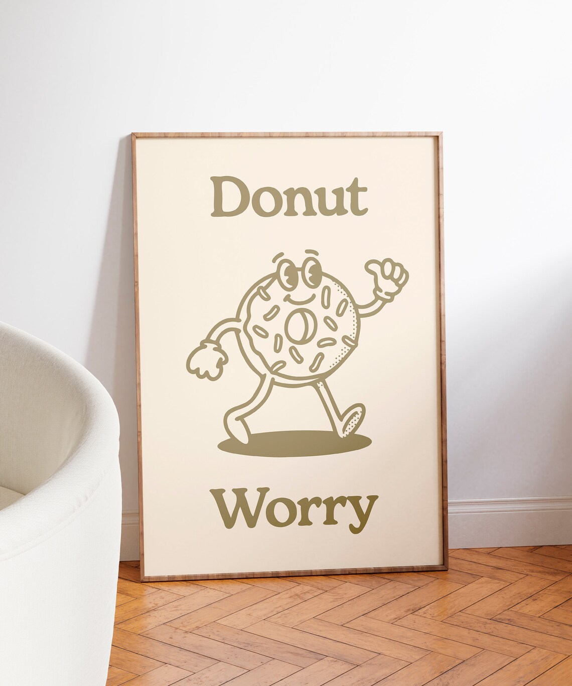 Donut Worry Beige Retro Cartoon Walking Donut Funny Quote Poster - Image 3