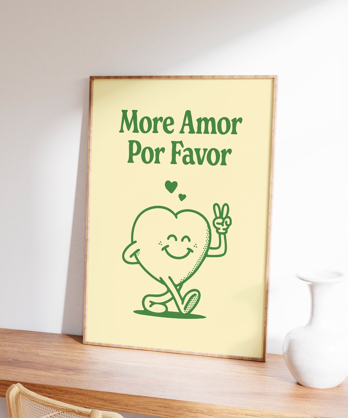More Amor Por Favor Retro Green Heart Positive Quote Cute Wall Art - Image 5