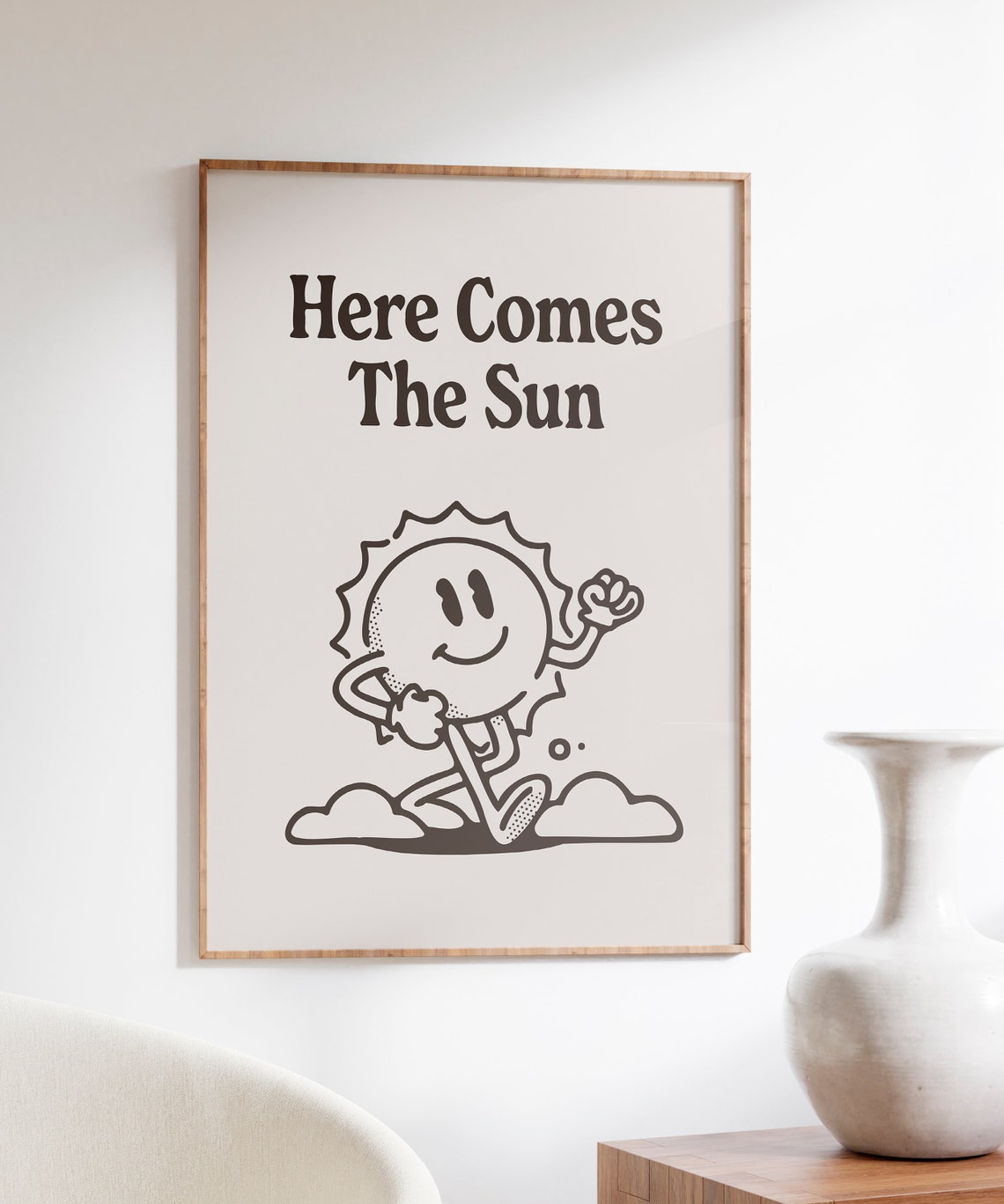 Here Comes The Sun Smiling Sun Character Retro Positive Quote Poster - Image 5