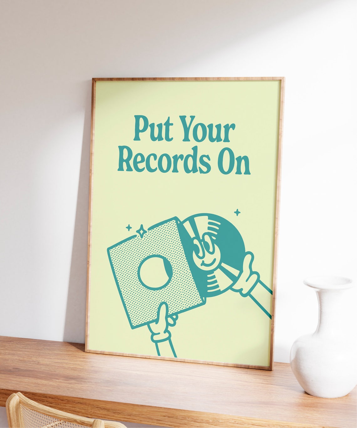 Put Your Records On Retro Vinyl Teal Typography Music Poster - Image 7