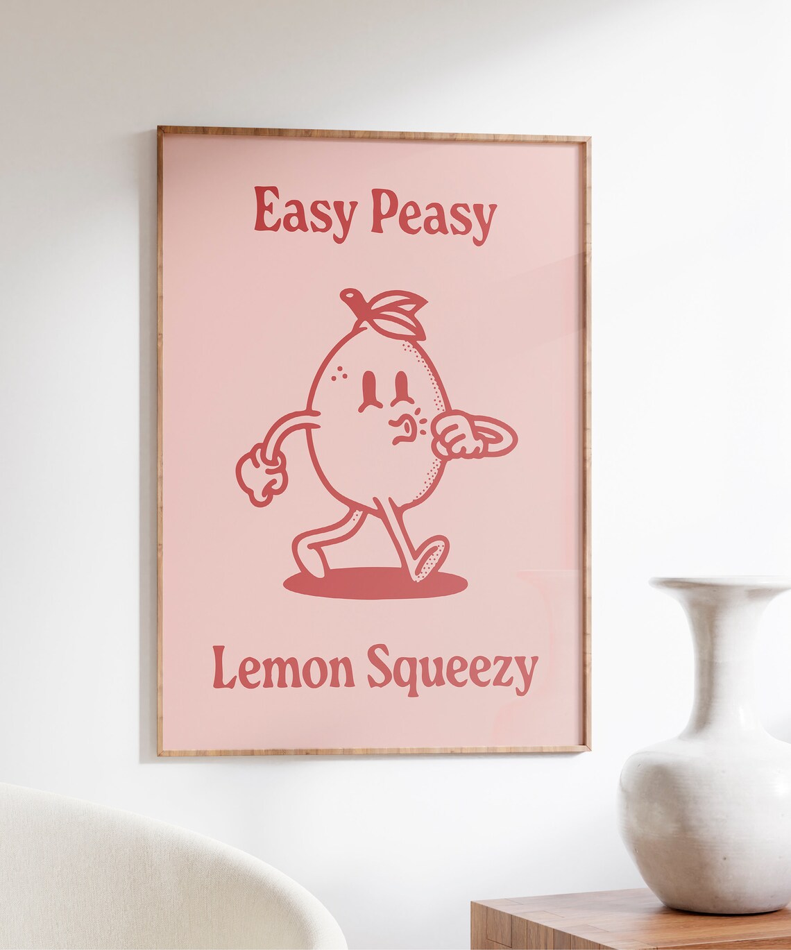 Easy Peasy Lemon Squeezy Coral Retro Lemon Character Art Print - Image 3