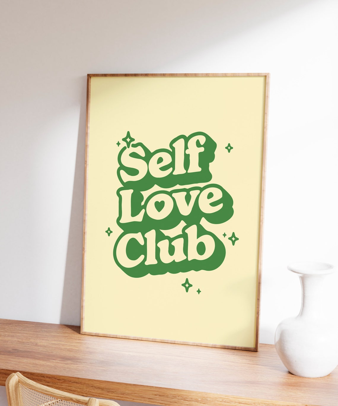 Self Love Club Green Retro Bubble Lettering Yellow Quote Poster - Image 6