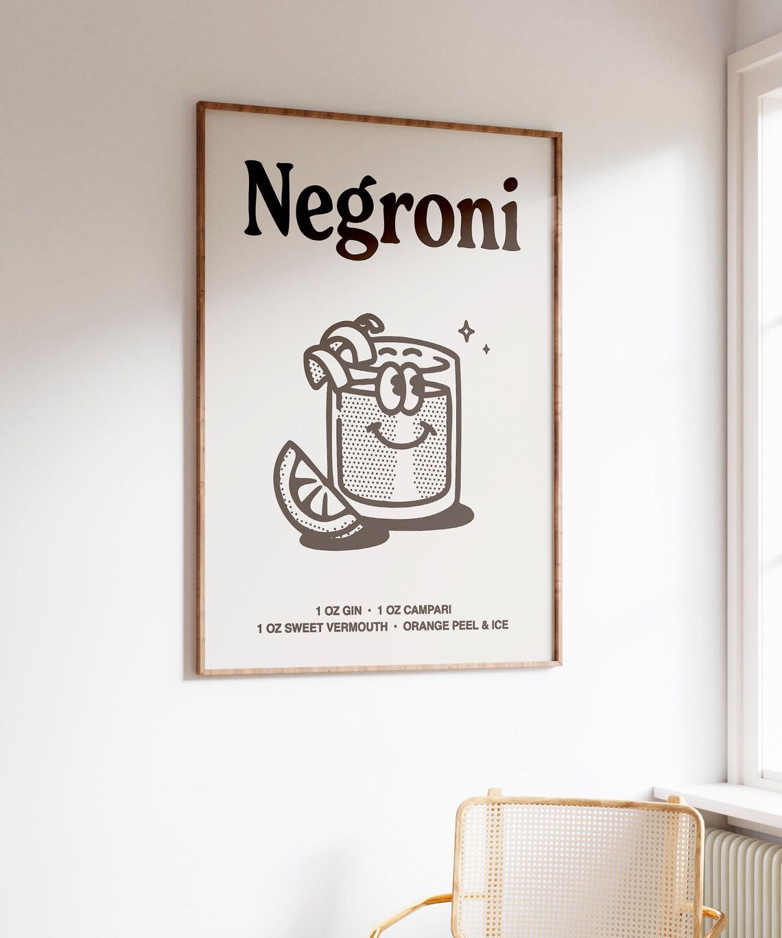 Negroni Cocktail Recipe Black Line Art Kitchen Bar Cart Poster - Image 4