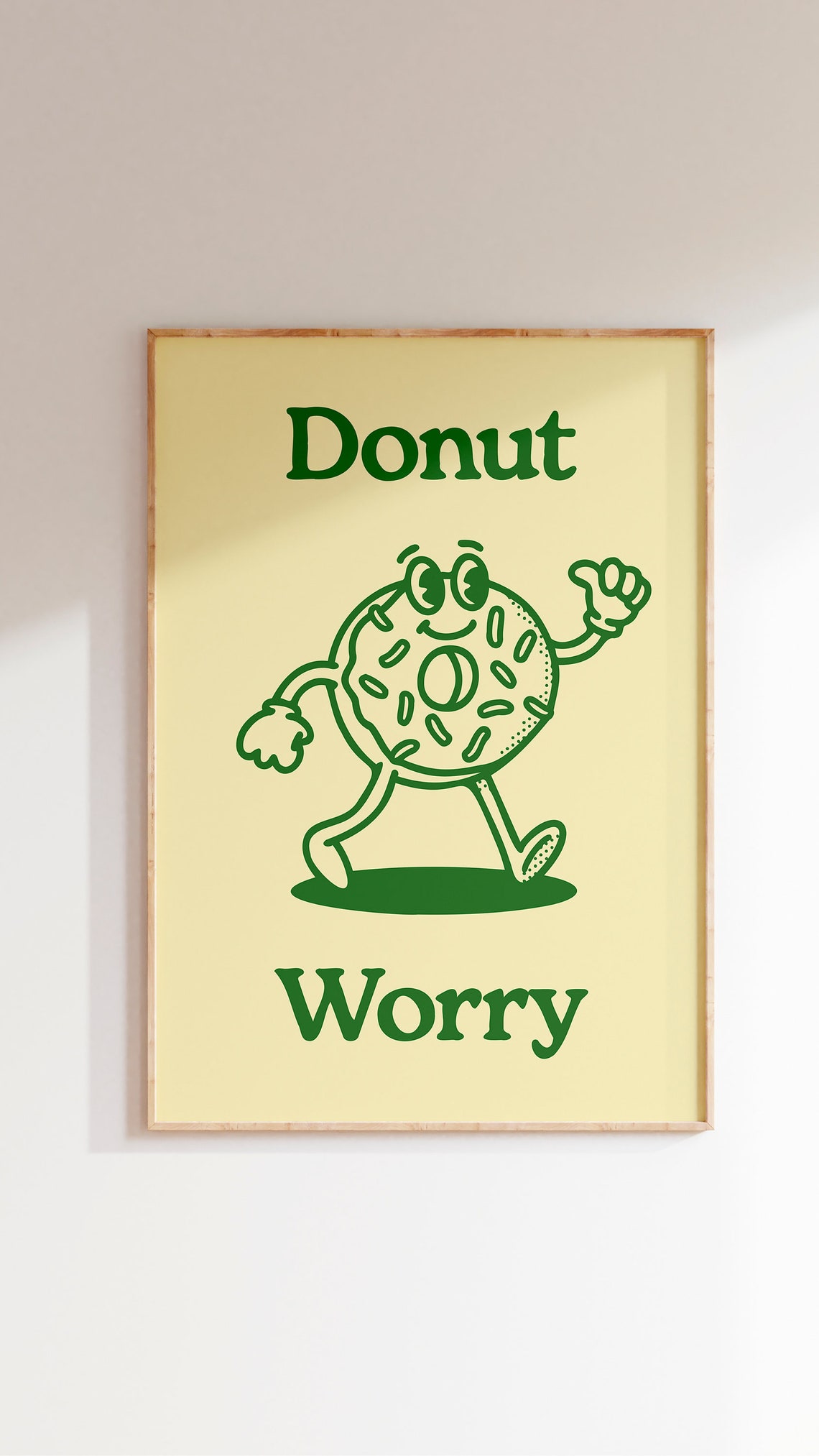 Donut Worry Green Retro Cartoon Walking Donut Funny Quote Poster - Image 2