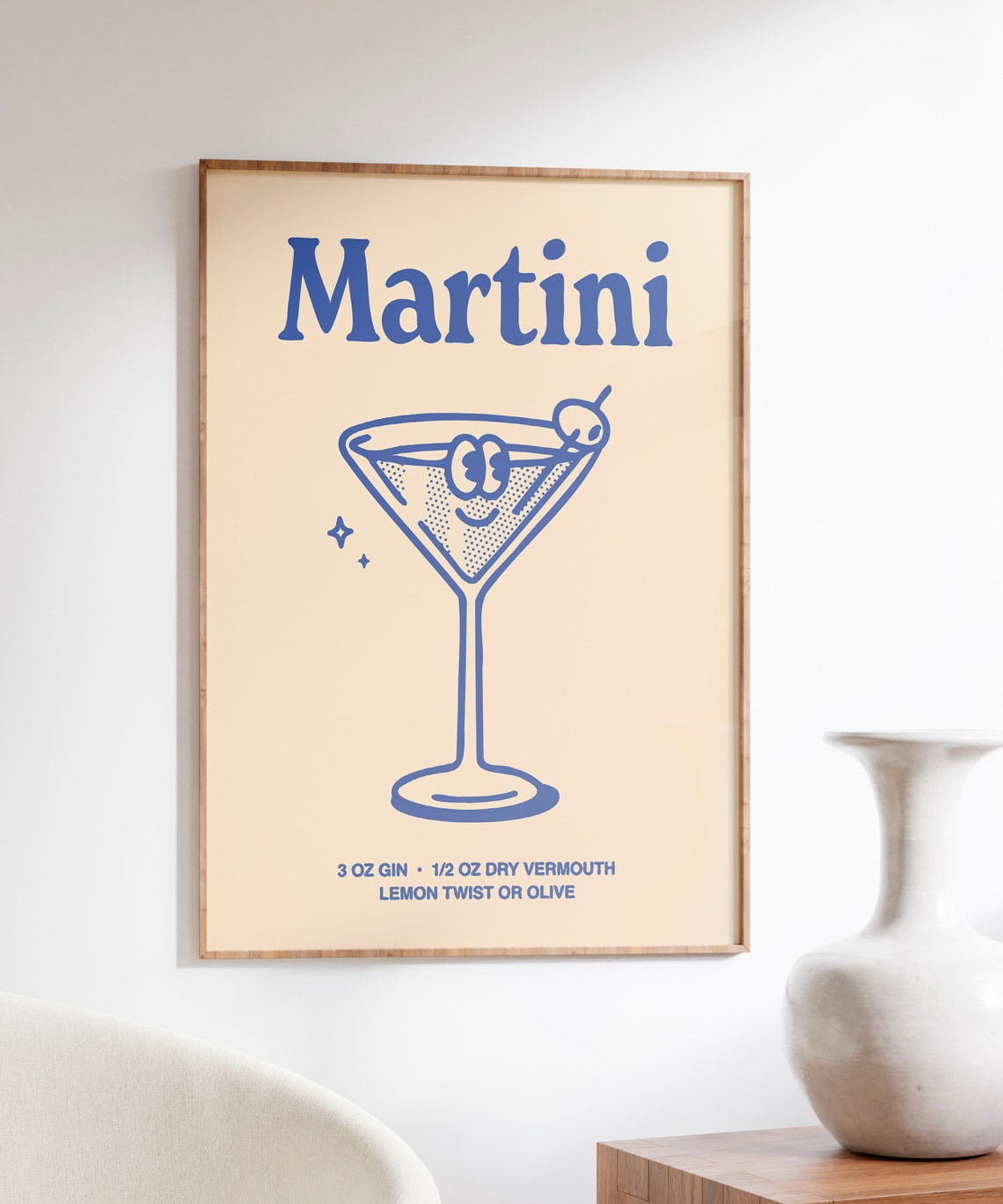 Martini Cocktail Recipe Retro Blue Bar Cart Drink Art Poster - Image 6