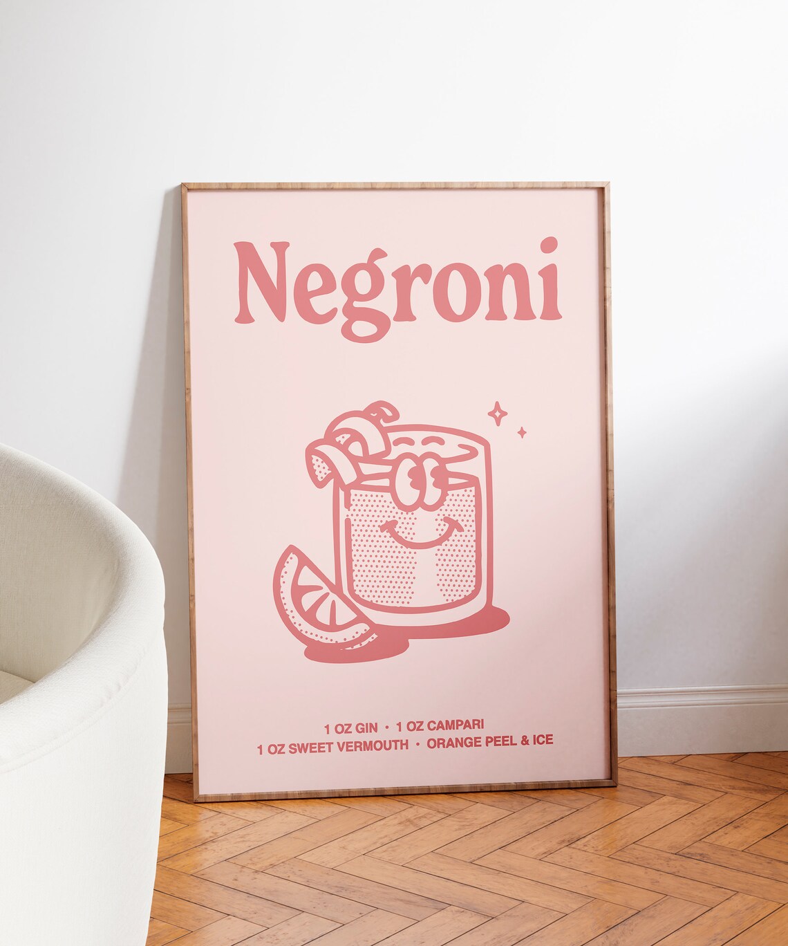 Negroni Cocktail Recipe Red Line Art Kitchen Bar Cart Poster - Image 3