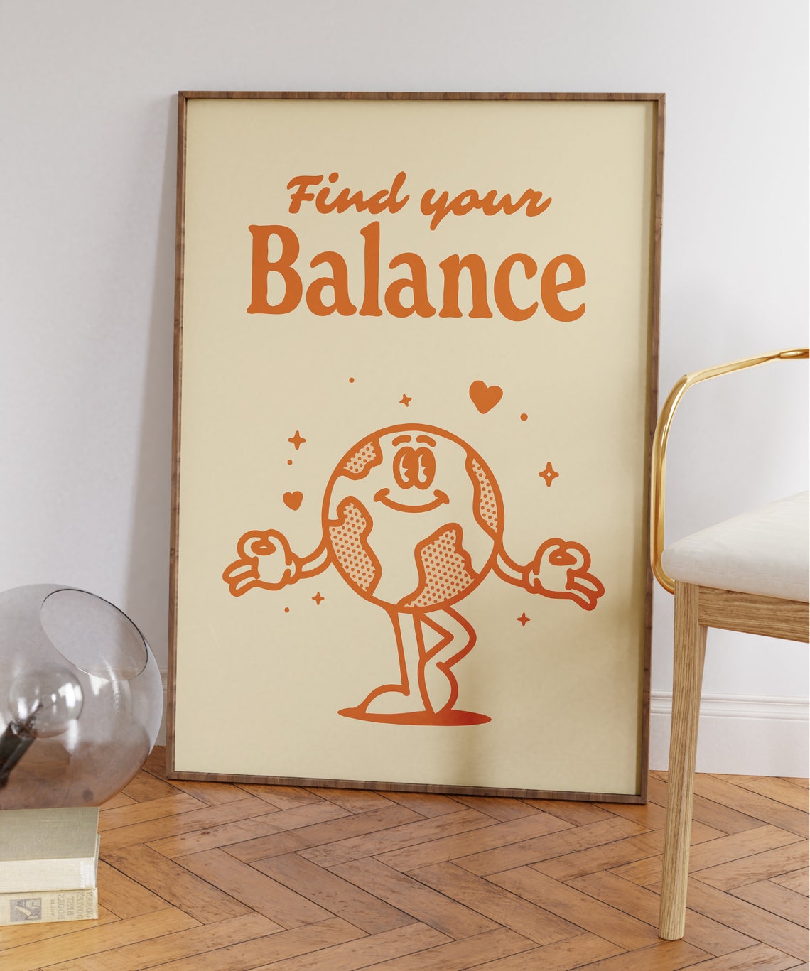 Find Your Balance Orange Globe Retro Character Quote Art Print - Image 4