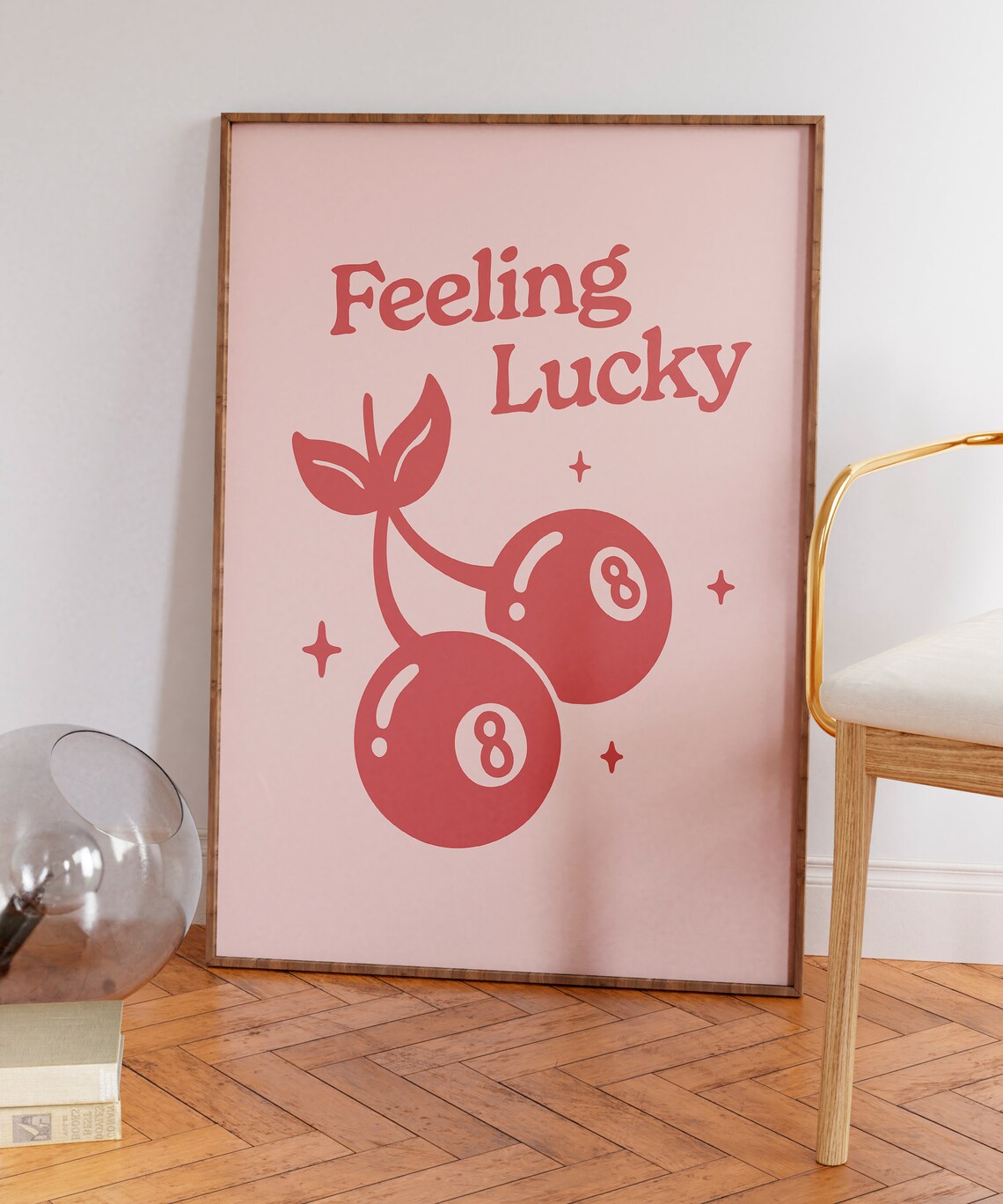 Feeling Lucky Cherry 8 Ball Retro Art Print - Image 3