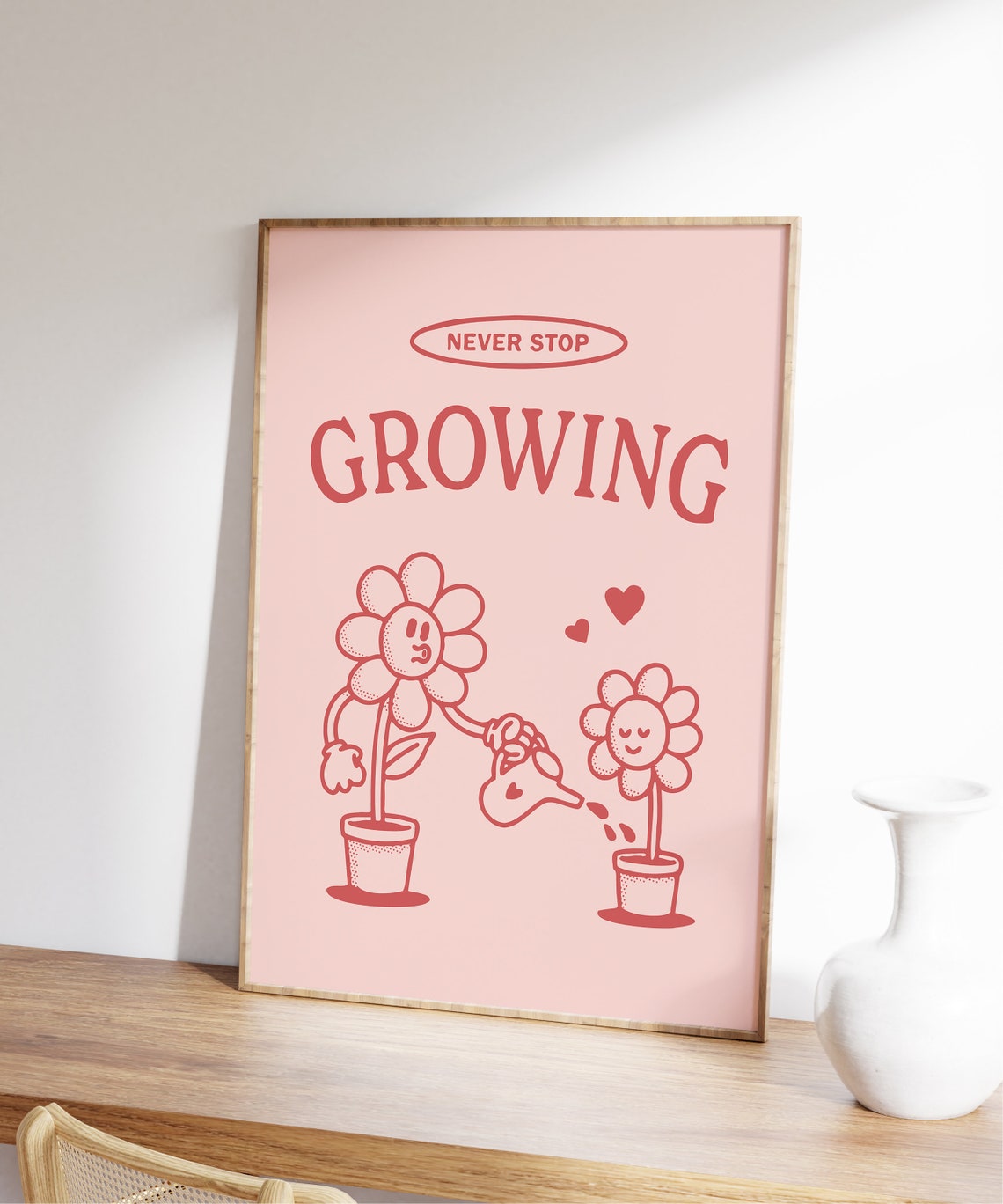 Never Stop Growing Pink Floral Inspirational Quote Motivational Poster - Image 7