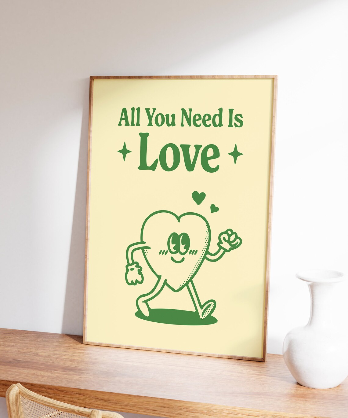 All You Need Is Love Cute Green Heart Retro Cartoon Quote Poster - Image 7