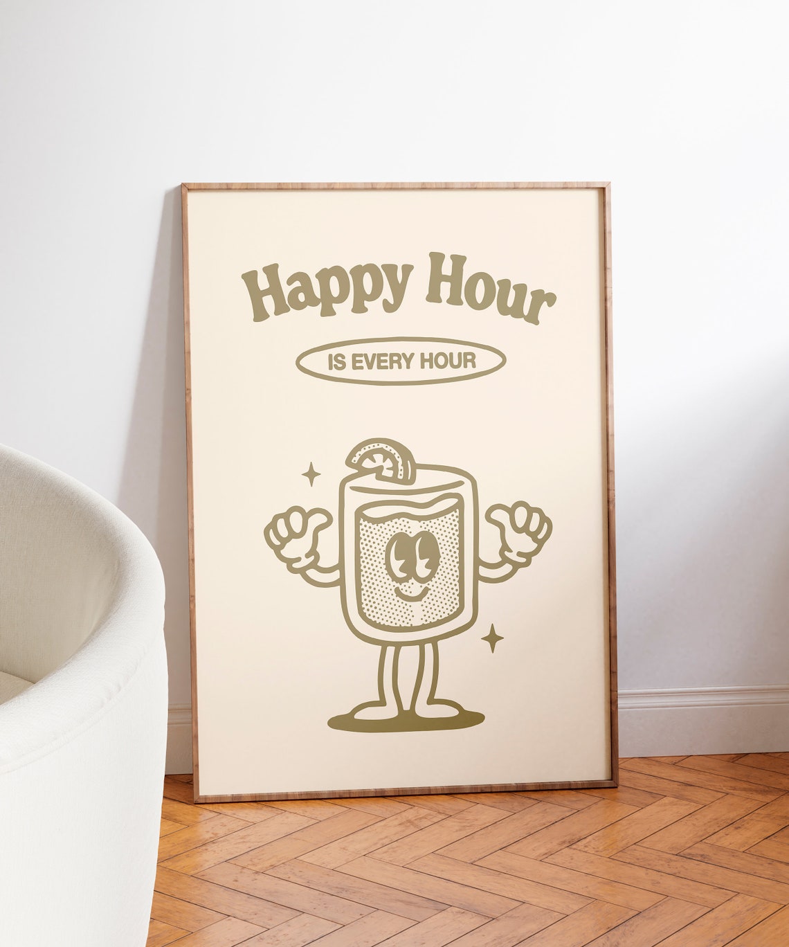 Happy Hour Is Every Hour Funny Retro Cocktail Character Art Print - Image 7