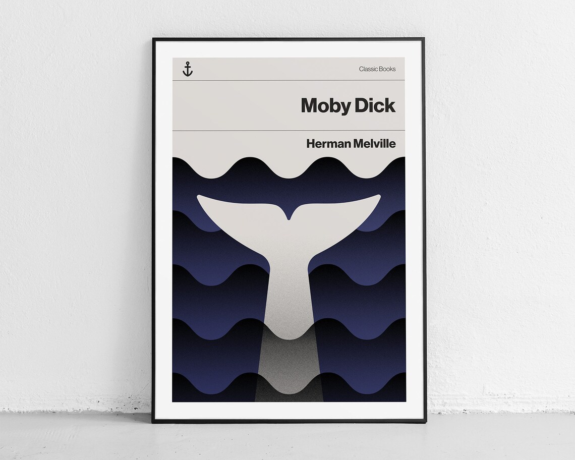 Whales Pursuit Minimalist Art Print, Moby Dick