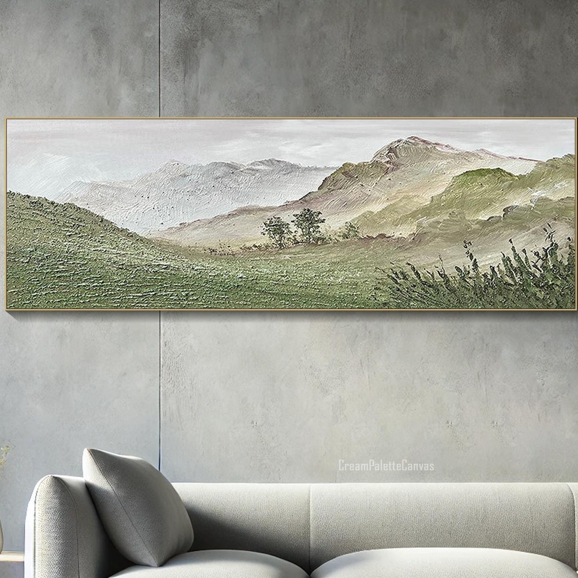 Large Green Mountain Textured Wall Art Abstract Oil Painting On Original Oil Painting Green Impasto Painting Living Room Wall Decor