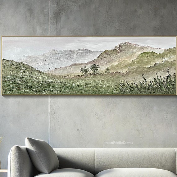 Large Green Mountain Textured Wall Art Abstract Oil Painting On Original Oil Painting Green Impasto Painting Living Room Wall Decor