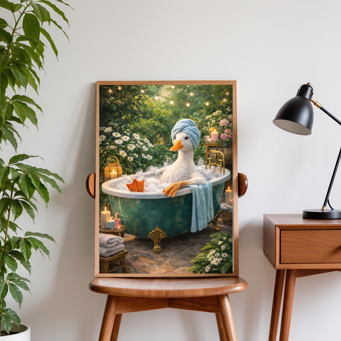 Funny Duck Bath Poster, Whimsical Animal Bathroom Art
