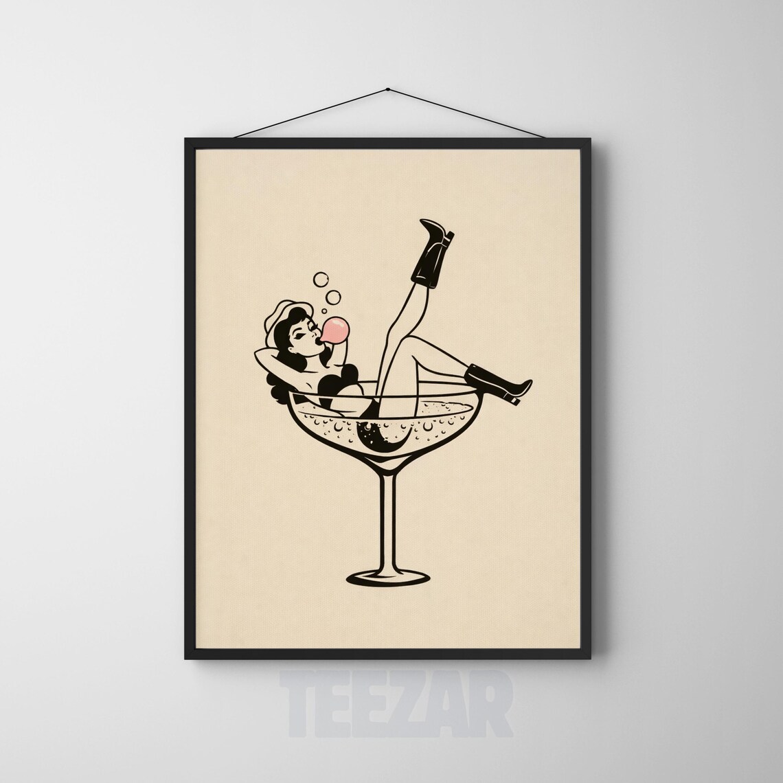 Martini Girl Poster, Minimalist Vintage Bar Art Print