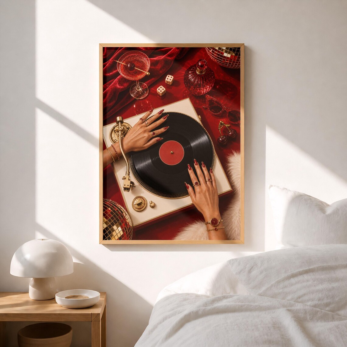 Red Turntable Print, Retro DJ Disco Bar Decor