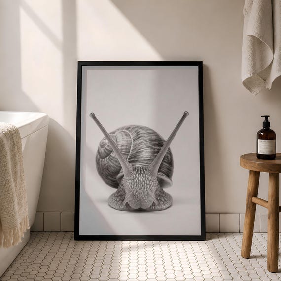 Snail Wall Art Print Black And White Nature Photography Minimalist Wildlife Poster