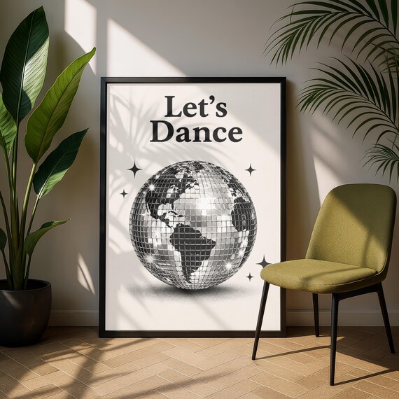 Disco Ball Wall Art, Retro 70s Music Poster