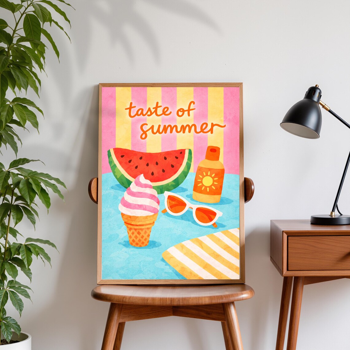 Retro Summer Beach Food Poster, Tropical Kitchen Art