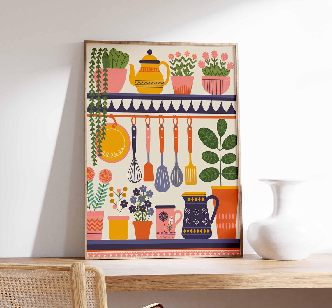 Floral Kitchen Wall Art, Boho Scandinavian Poster