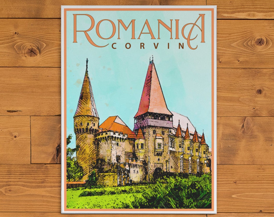 Romania Vintage Travel Poster, Castle Wall Art