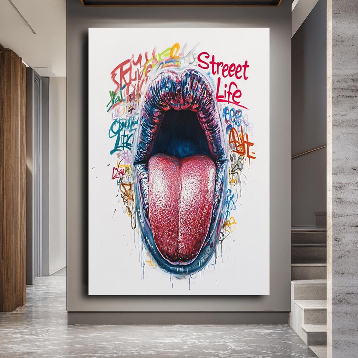 Bold Open Mouth Tongue Street Life Graffiti Pop Art Urban Poster - Image 2