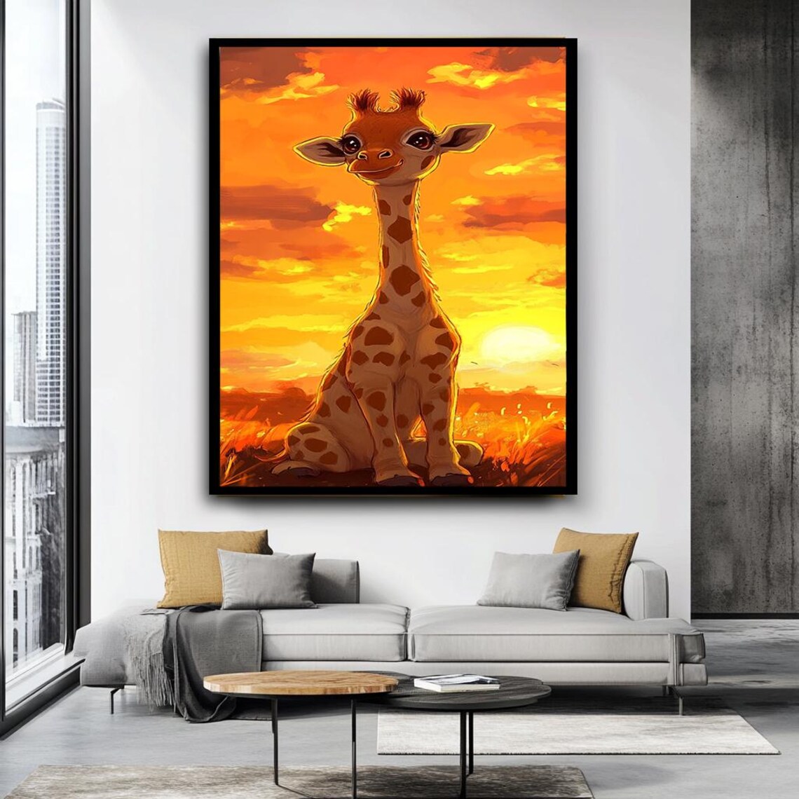 Cute Baby Giraffe Golden Sunset Whimsical Safari Nursery Poster - Image 5