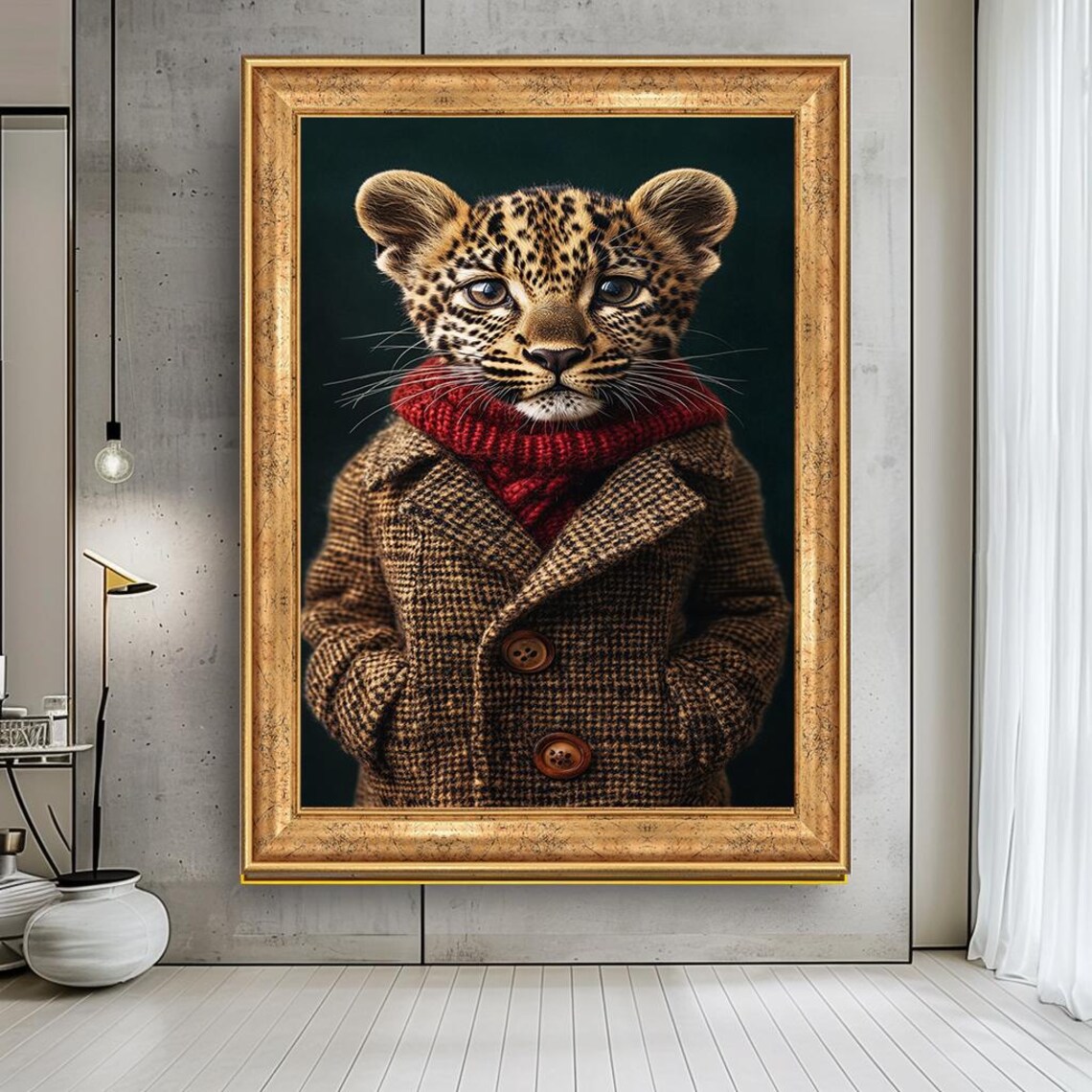 Leopard in Cozy Sweater and Coat Art Print