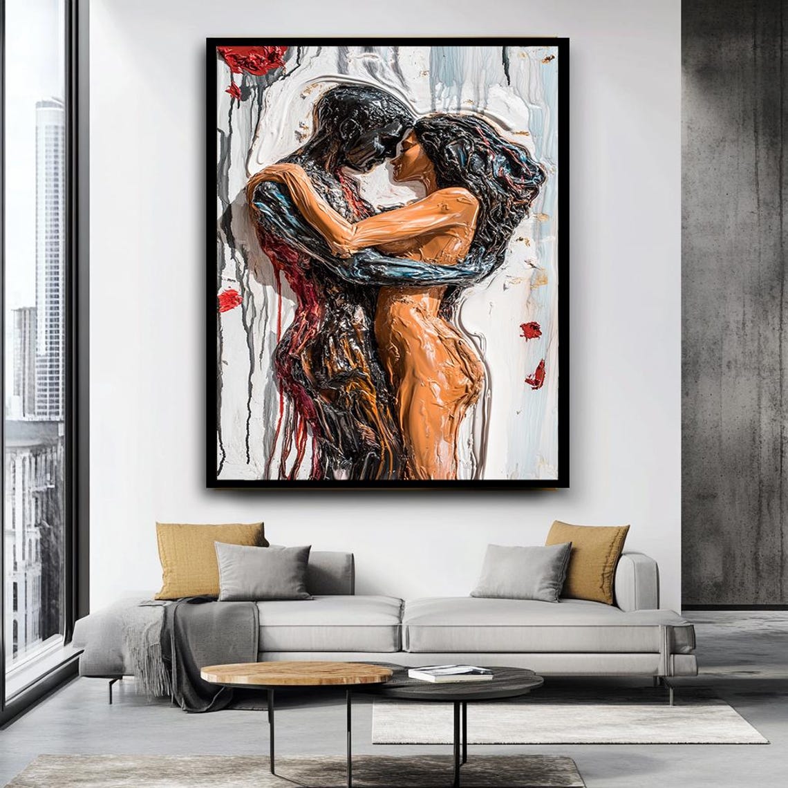 Romantic Couple Embrace Abstract Figurative Love Painting Poster - Image 3